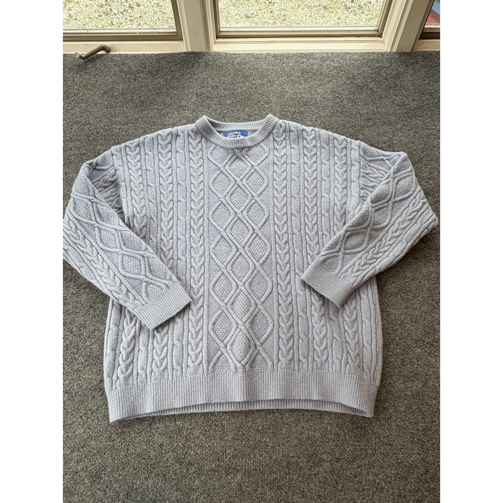 Aelfric Eden Sweater Mens XL Gray Cable Knit Crewneck Pullover Soft Cozy